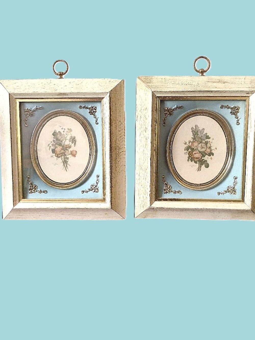 Vintage J L Prevost Botanical Floral Prints ~ Set of 2, Shadow Box Frames, 1940s